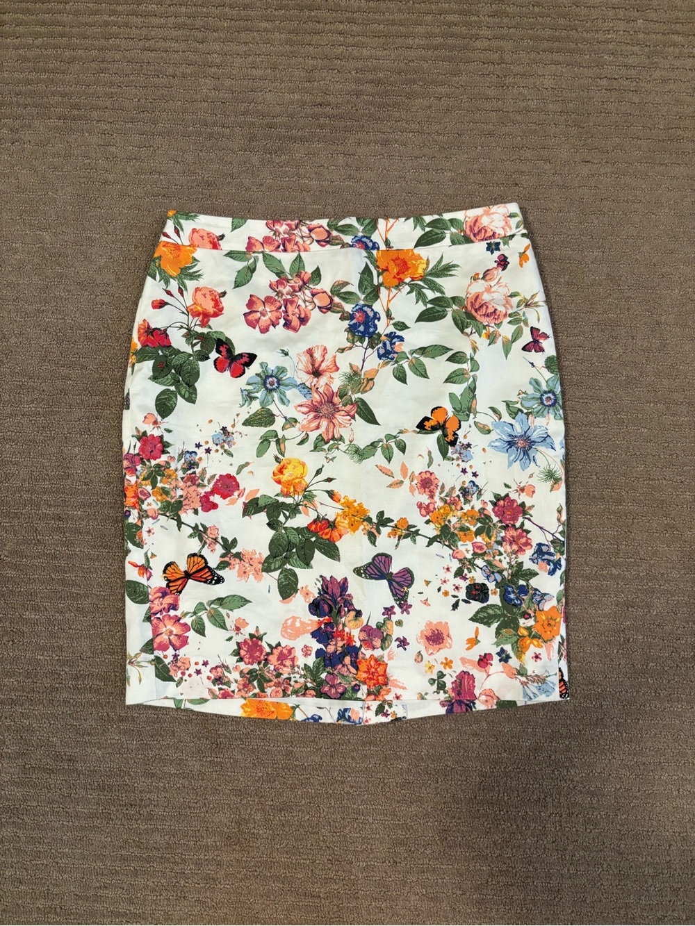 LOFT Floral Pencil Skirt - White with Multicolor Floral Print